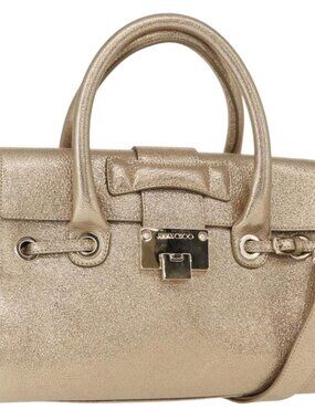 Jimmy Choo Hand Bag Leather 2way Gold Auth BA8012